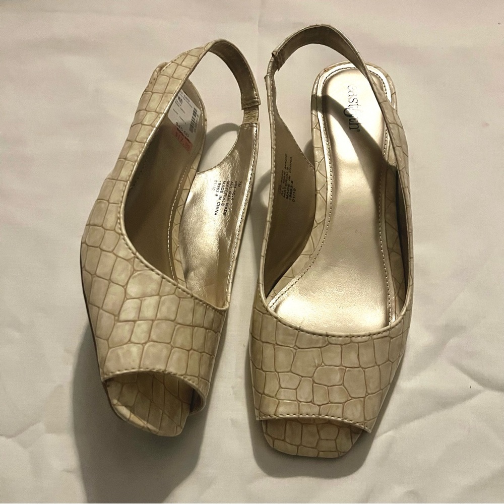 East 5th Woman's Sally Bone Croc Open Toe Sling Back Wedge Heel - Size 7